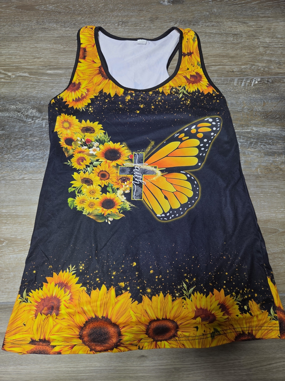 Denater Women's Sunflower Butterfly Cross Graphic Tank Top M Black